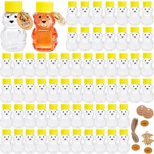 64 Pcs 2 oz Plastic Honey Bear Bottles Mini Bear Shape Empty Honey Jars with Lids 64 Bee Accessories 100 Tags 1 Rolls Jute Rope for Wedding Gifts Party Favors