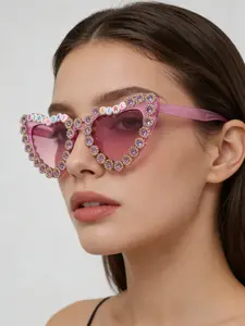 Women's Birthday Party Decoration Glasses Heart-Shaped with Colorful Rhinestones, Perfect Gift Choice for Birthdays, Wearable Accessories