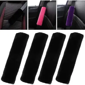 4 Pack  Seat Belt Pads  Cover  Safety Belt Protector with Adjustable Soft Plush  Strap Protect  and  (Black)