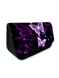 Purple Butterfly Pattern Printed Triangular Double-Layer Flap Pencil Case