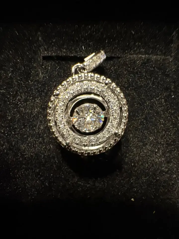 J35-Round Pendant with Dancing Moissanite Stone 0.651 Ctw NEW with Tags Elegant Jewelry Piece