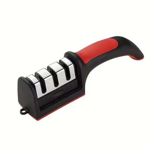 Portable Kitchen Knife Sharpener (1 Pack) - Ergonomic ABS Durable Tool with Non-Slip Base, 3-Stage Sharpening System for Blade Repair, Restoration and Polishing (Random Color)