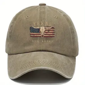 Texas Longhorn Skull Washed Baseball Cap, Vintage Adjustable Dad Hat for Men Women, Western Cowboy Outdoor Hat Father's Day gift