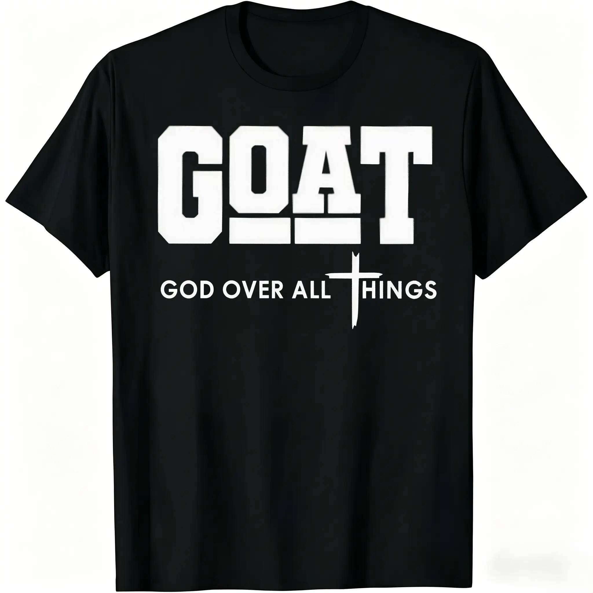 Men’s Loose-Fit "God Over All (GOAT)" Graphic Tee - Short-Sleeve Christian Streetwear Top for Sports, Outdoor & Daily Activities