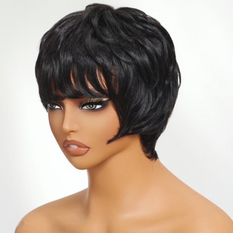 UNice Short Pixie Cut Human Hair Glueless Wig With Full Bangs Beginners Friendly Short Straight Layed Wig for Daily Use