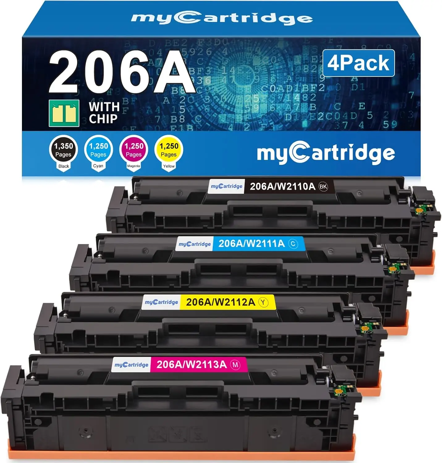myCartridge 206A Compatible Toner Cartridges with Built-in Chip, 4-Pack High Page Yield for HP M255dw, M255nw, M282nw, M283 Series