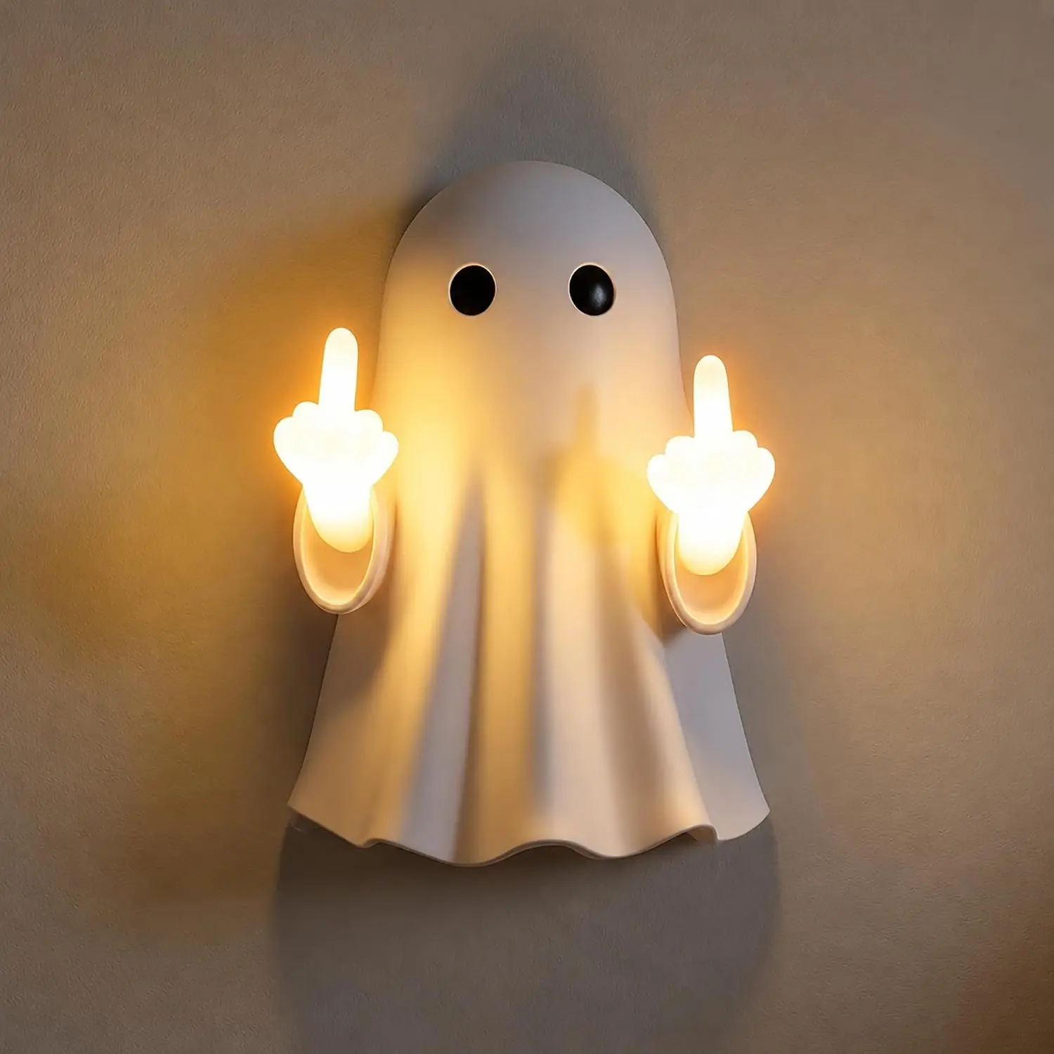 Ghost Wall Light, Cute Ghost Night Light with Middle Finger Gesture, Funny LED Wall Lamp for Bedroom Halloween Decor Home Office Gift