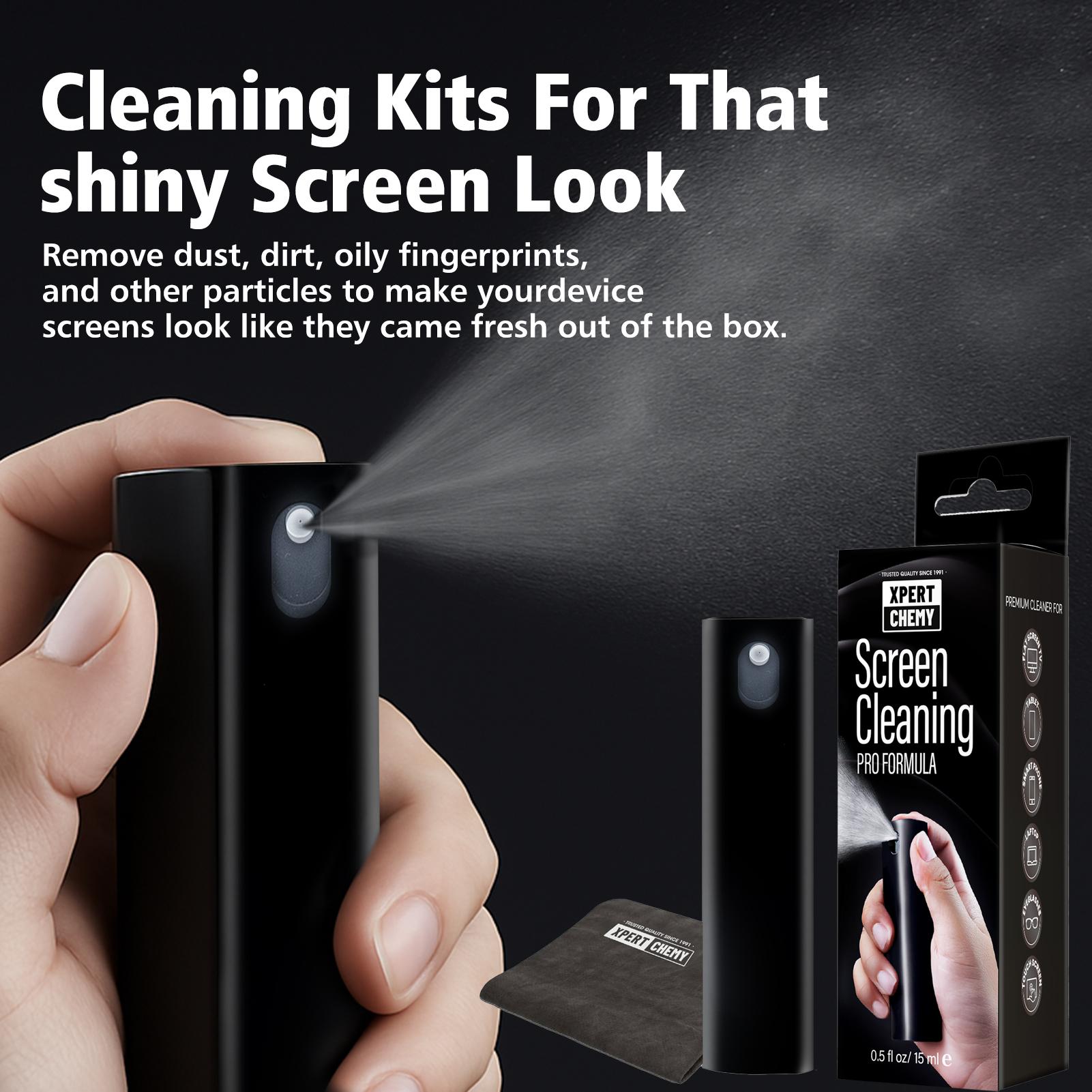XPERTCHEMY Screen Cleaner Spray and Wipe 15ml TV Screen Cleaner Spray and Microfiber Cloth kit for Phones, iPads, Computer, MacBooks, Laptops, Monitor and Electronic Devices