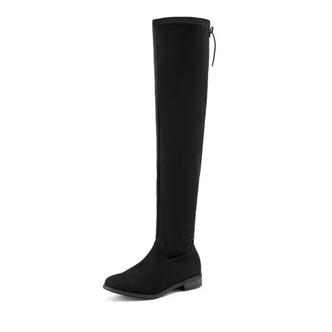 Dream Pairs Women's Stretch Faux Suede Faux Leather Over-the-Knee Pull-On Boots - Low Block Heel, Platform, TPR Rubber Sole, Round Toe, Breathable Liner, Padded Insole, Superior Cushioning, Push Down, Multi-Wear, Casual & Business Use, All Seasons, Comfor