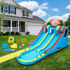Summervibes Flash sale  Hexagonal Dragon-Themed Inflatable Water Park for Kids – Bounce House, Dual Racing Slides, Long Slip Mat, Large Splash Pool, Durable Oxford, Powerful Blower – Outdoor Backyard Summer Fun