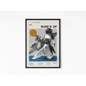 Surf's Up 2007 Movie Poster, Ash Brannon, Chris Buck Movie, Shia LaBeouf, Zooey Deschanel, Minimalist Art, Retro Poster, Home Wall art.