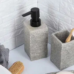 Bath Square Resin Hand Soap & Lotion Dispenser Stone Effect 9 FL OZ Gray - Durable Resin, Rust-Free, Easy Filling, Natural Design, Perfect for Bathroom & Kitchen