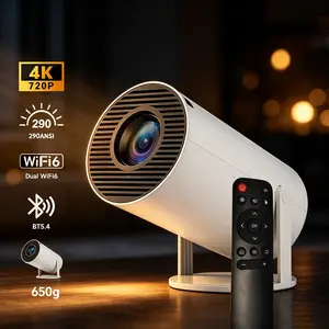 Mini Portable Tabletop Pico Projector 720P LED Home Cinema with Bluetooth 5.4 WiFi 290 ANSI Lumens Auto Keystone 180° Rotatable 130" Screen Android OS Built-In Audio Remote Control for Home Cinema Game Use Mount Compatible Bluetooth Mini Projector