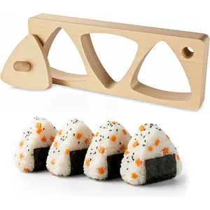 3-in-1 Onigiri  Rice Ball Mold Set, Come With Press Plate Triangle, Non-Stick, Wooden Rice Molds for ' and Family Lunch/Snack