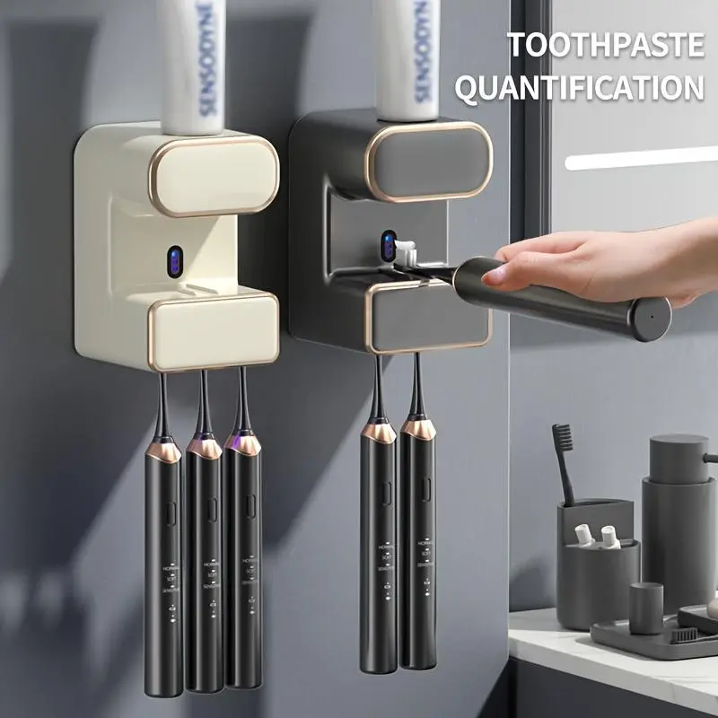 Wall Mounted Automatic Toothpaste Squeezer,Toothpaste Dispenser with Sterilizer, UVSterilization Toothbrush Holder, Bathroom StorageRack, Bathroom Smart Toothbrush Sterilizer Rack,Mother's Day Gifts, Bathroom Accessory, HomeGoods