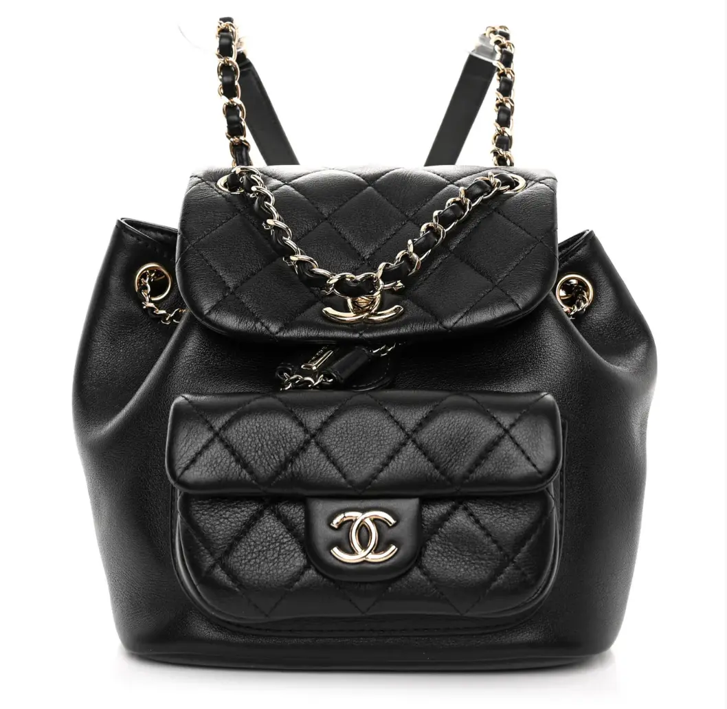 Pre-owned CHANEL Leather Backpacks Lambskin Quilted Small Duma Drawstring Backpack Black