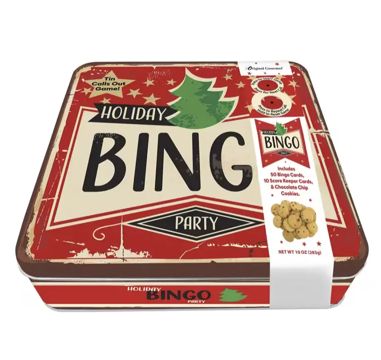 10 oz. Original Gourmet Holiday Bingo Party Metal Cookie & Game Tin
