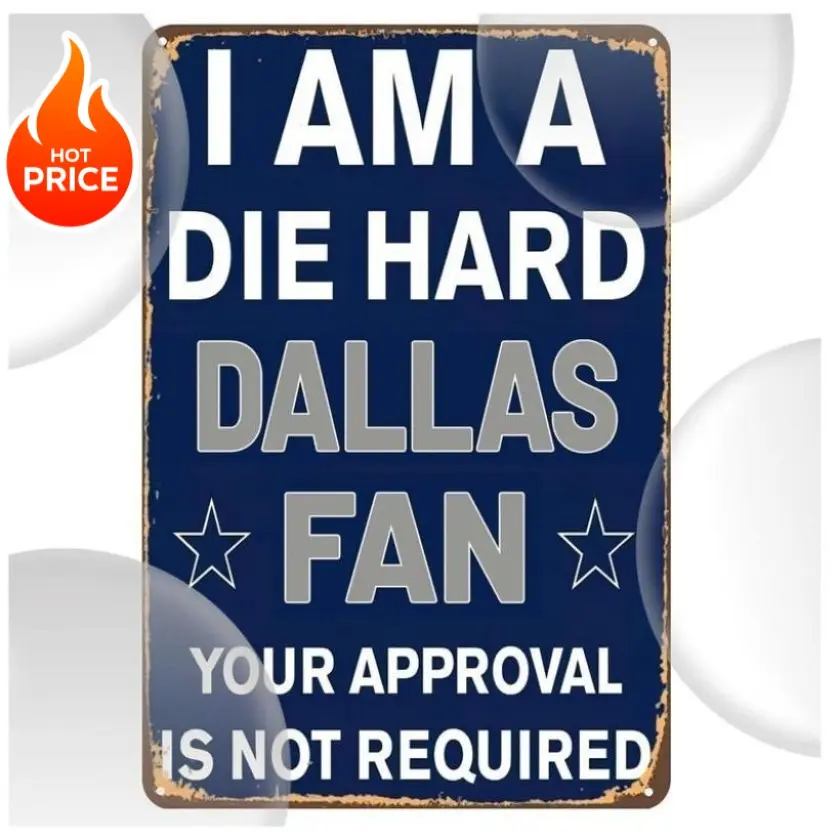 Dallas Fans Vintage Metal Plate 8x12 Inch - Rustic Wall Decor for Home, Office, Kitchen, Bar, Cafe, Garden, Farm, Farmhouse