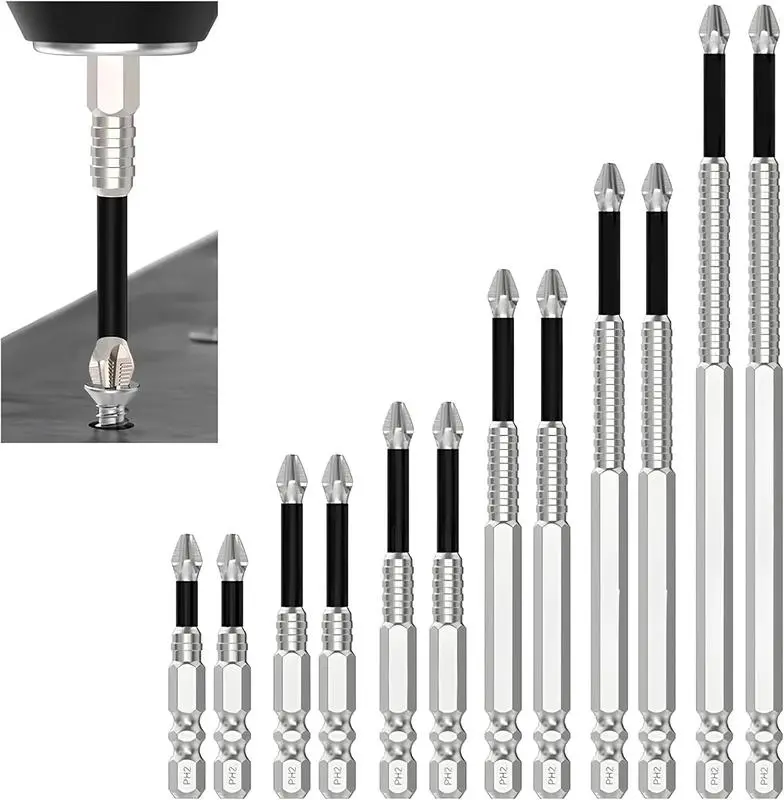 9PCS Magnetic Screwdriver Bit Set, PH2 Phillips Drill Bits with S2 Steel Construction, 1/4 Inch Hex Shank Impact Driver Bits for Electric Screwdrivers and Hand Tools