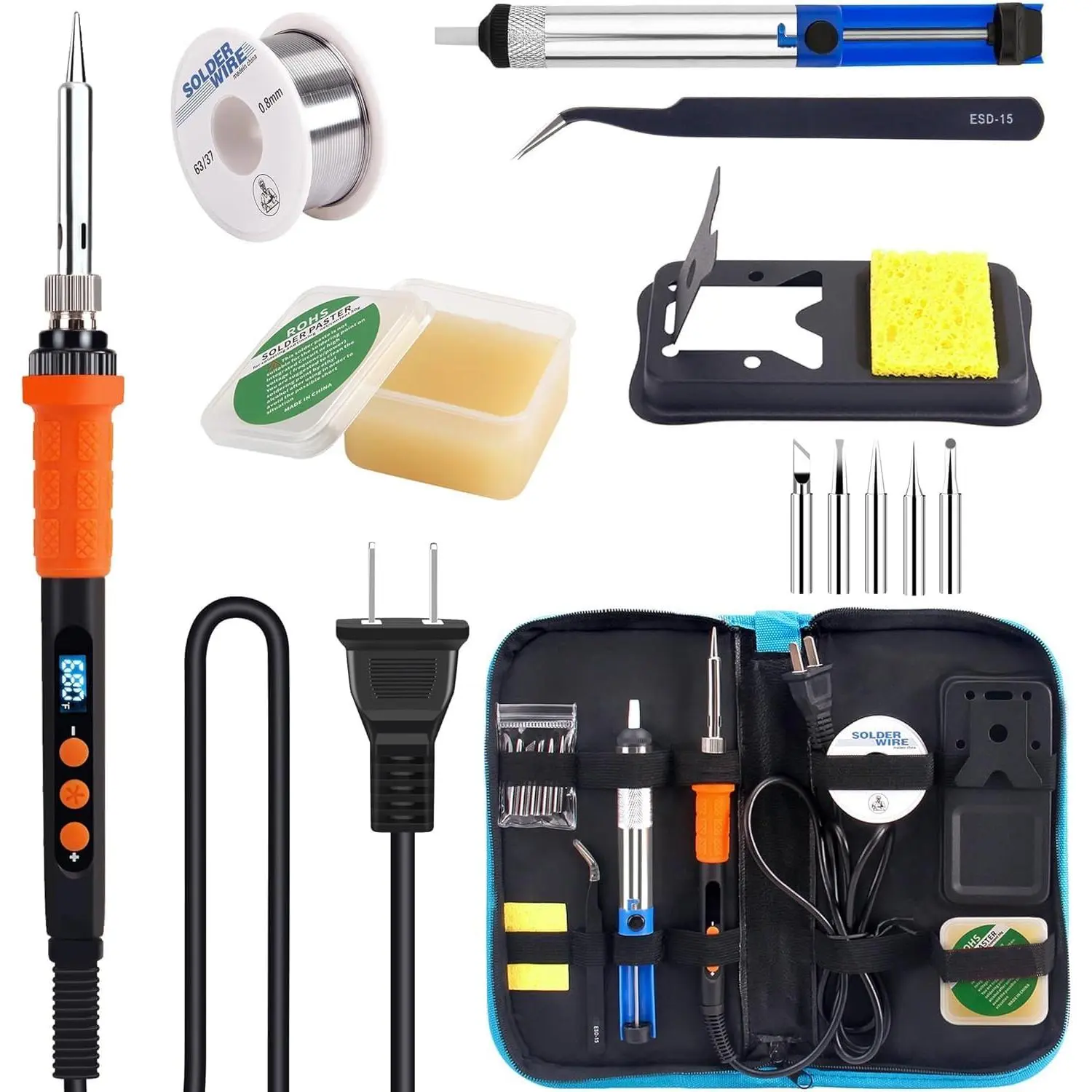 LDK Soldering Iron Kit, 100W Soldering Iron Cautin for Electronics, Soldering Pen Soldering Gun Jewelry Kit with 5pcs Tips, Stand, Solder, Solder Paste, Desoldering Pump, Tweezers