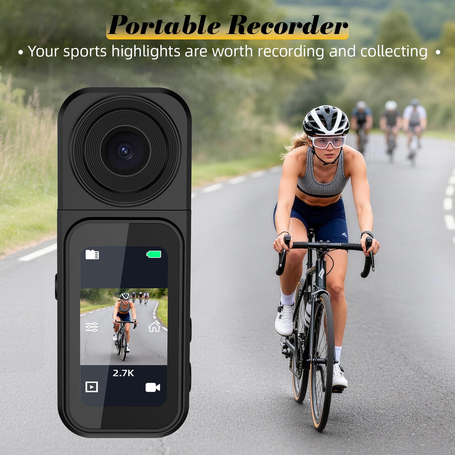 Mini Action Camera 2.7K | 32G Thumb Sports Camera with EIS Stabilization, Wearable POV Chest Camera, for Running, Cycling,Hiking, Outdoor Adventures