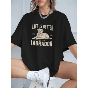 Women's Cotton T-Shirt with Labrador Retriever Print Life is Better with a Labrador Casual Loose Fit Short Sleeve Graphic Tees for Girls Ladies Comfortable Soft Material Summer Top walk  by  faith  tee Sweetheart and Crew Neck T-Shirts Spooky Vibes Pink T