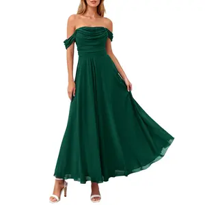 PrettyGarden Womens Off Shoulder Maxi Summer Dresses Elegant Mesh Aline Swing Ruched Flowy Cocktail Wedding Guest Dress
