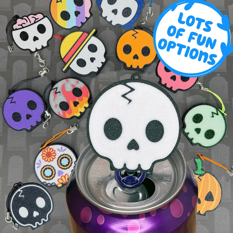 Tab Buddies Cute Skull Can Tab Opener with Keychain Strap - Fall Lovers Halloween Trick or Treat Toy Swag - 3D Printed PLA Portable Accessibility Kitchen Utensils Autumn Spooky