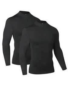 2 Pack Men's Running Shirt Long Sleeve, Quarter Zip Pullover Sweatshirt, Moisture Wicking Quick Dry Athletic Workout Shirts, 4-Way Stretch Tight Gym Shirt, Ideal for Fitness, Outdoor Activities, Camping, Hiking, Athletic Top