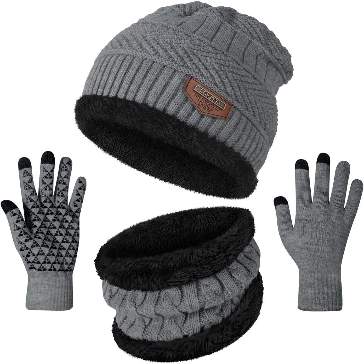 Unisex Head Hat ‌Windproof Cap Outdoor Hat Velvet Thickened Wool 3-Piece Set Knitted Hat Neck Gloves Winter Warm Neck Sleeve Outdoor‌ Headwear Coordinated Commutes Essential