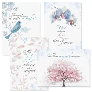 Lillian Vernon Sympathy Comfort Faith Cards with Scripture Set of 8 4 Designs Large 5 x 7 Religious Sympathy Cards with Sentiments Inside White Envelopes
