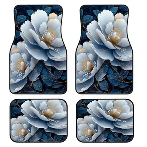 4-Piece Floral Pattern Car Mat Set, Universal Fit for All Vehicle Types, Stylish Interior Decor, Easy Clean, Best Comfort and Protection