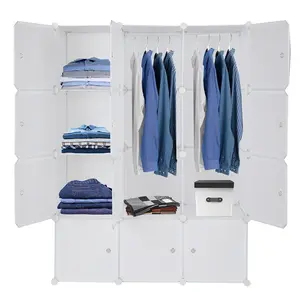 12 Cube Organizer Stackable Plastic Cube Storage Shelves Design Multifunctional Modular Closet Cabinet with Hanging Rod White Household Rack Steel Installation Metal Room Hangable