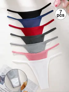 Women's Low Waist Thong Panties Set, Breathable Sweat Absorbent, Slim-Fitting, Plain Pattern, All Seasons, 7 Colors Available, Perfect Gift