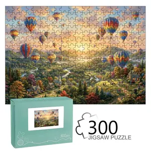 Vibrant Hot Air Balloons Sunset Mountain Jigsaw Puzzle, Thomas Kinkade - Style, High - Quality Cardboard, Family Game & Autumn Village Decor