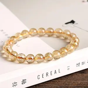 Adjustable Feng Shui Bracelet Golden Rutilated Quartz 9mm Beads Unisex Elegant Natural Crystal Jewelry Good Luck Gift