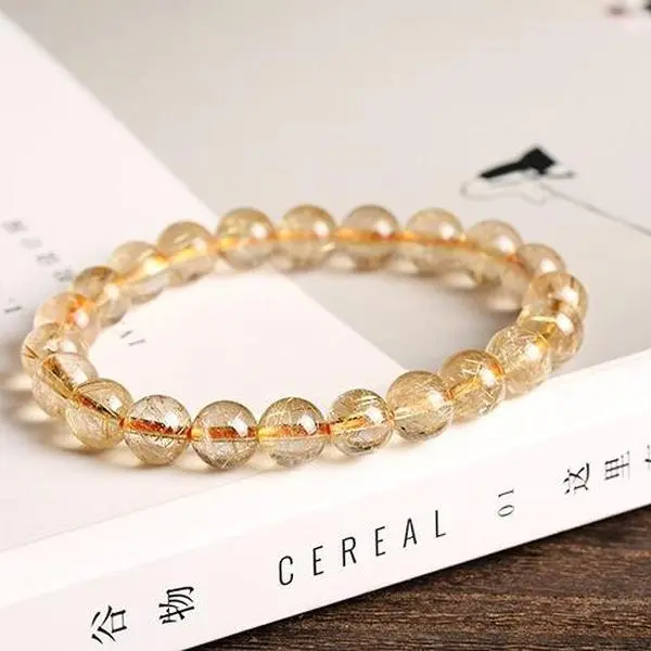 Elegant Beaded Bracelet with 9mm Natural Golden Rutilated Quartz Crystal, Adjustable Feng Shui Good Luck Jewelry for Men & Women, Healing Crystal Bracelet, Buy One Get One Free