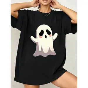 Ghost Halloween playful cartoon Cotton T-shirt for family wear