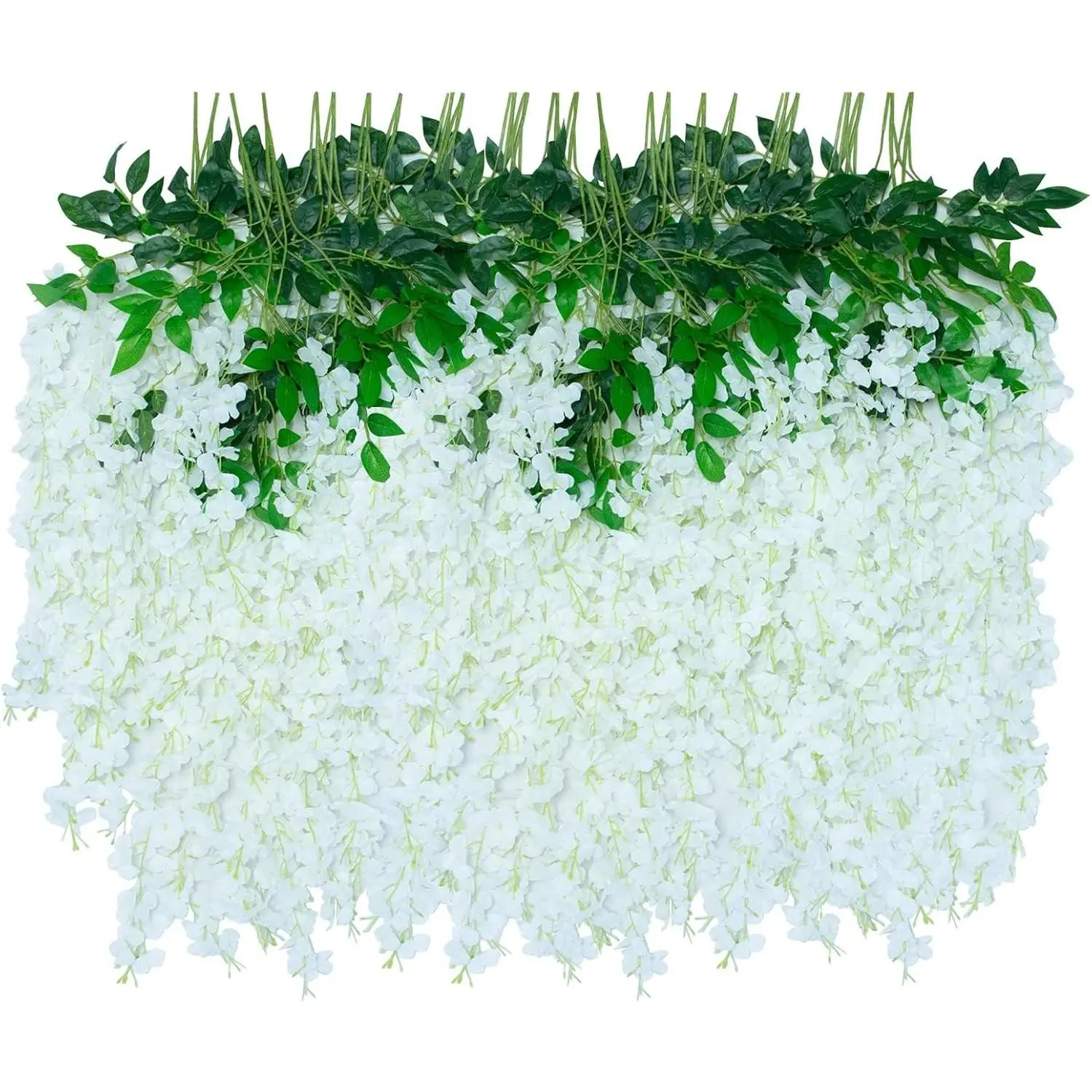 24 Pack Artificial Wisteria Hanging   Wisteria Flower Garland Silk Vines Rattan Decor for Home Wedding Arch Wall Garden Greenery Bedroom Outdoor Office Party Decoration (White)