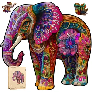 Elephant Wooden Jigsaw Puzzle for Adults & Kids Unique Shape Colorful Design in Beautiful Box Fun Challenge Brain Health Family Game Creative Gift Natural Touch Delightful Experience