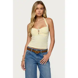 Lovina Textured Striped Halter Top
