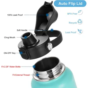 SYACOT Auto Spout Lid for Hydro Flask Wide Mouth Water Bottles,Replacement Top Flip Lid for HydroFlask 12 oz 32 oz 40 oz 64oz 128oz, Chug Cap with Flexible Handle,Big Nozzle with Dust Cover Patent Bottle Lid Leak Prood and Dishwasher Safe
