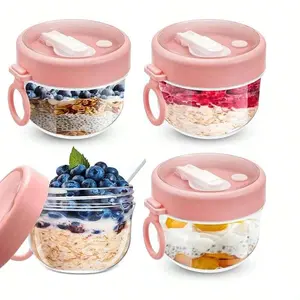 Portable Oatmeal Cup with Foldable Spoon, Leak-Proof Breakfast Cup, Reusable BPA-Free Yogurt Container, Multifunctional Grain Lunch Box, Reusable Snack Box