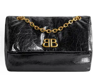 Pre-owned Balenciaga Crinkled Shoulder Bags Monaco Wax Leather BB Logo Flap Bag JM AM5796