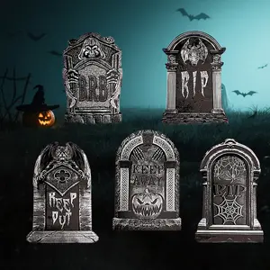 23.62in Halloween Tombstones Yard Sign, 5 count Large Tombstones Gravestone DIY Halloween Decor RIP Lawn Signs with Stakes, Outdoor Yard Decoration