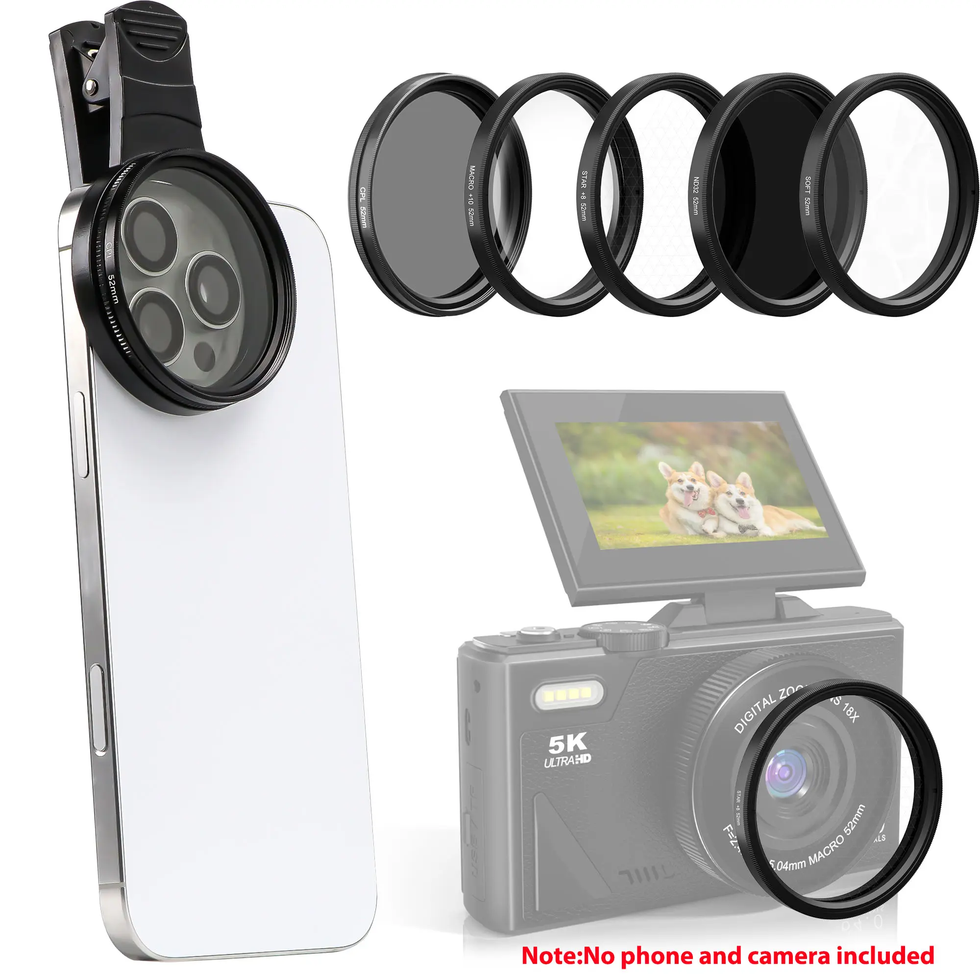 Five groups of 52MM functional lenses