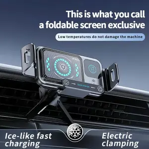 Wireless Charging Rotating car Mount, 15W Fast Charger, Foldable Phone Fit, Anti-Shake, 90° Rotation, Universal Phone Holder for Car Dashboard & Air Vent