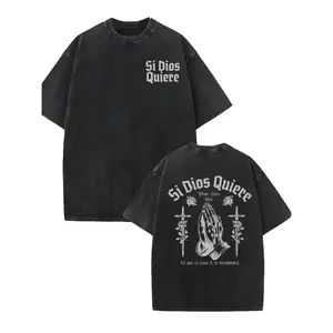 Men’s Vintage Washed Heavyweight 230gsm 100% Cotton T-Shirt – Our Lady of Guadalupe & Spanish Prayer Print, Loose Fit Catholic Streetwear Tee