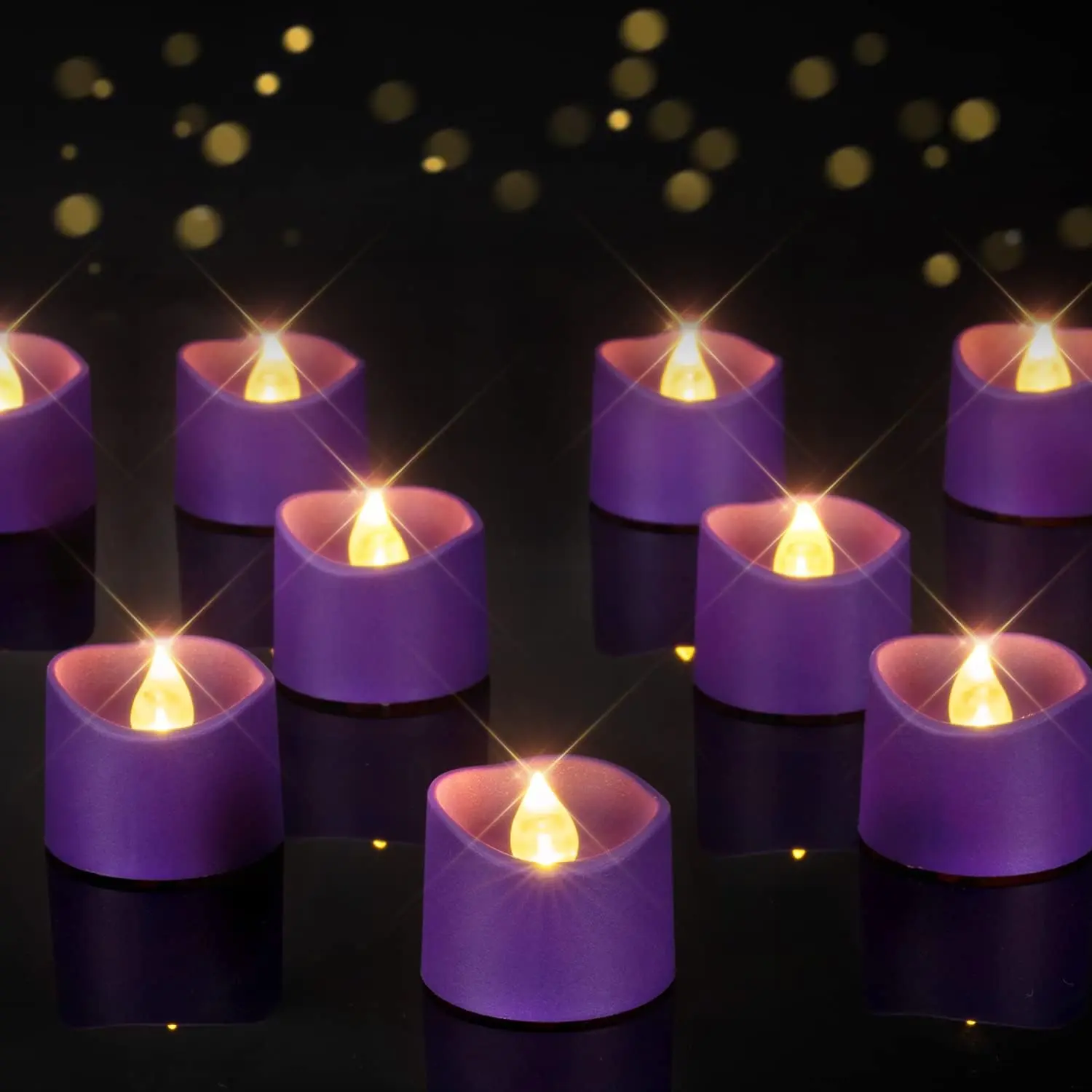 Purple Tea Lights Candles Battery Operated, 200+Hour Flameless Flickering Fake Electric LED Colored Tealights Candles for Party, Wedding, Halloween, Mardi Gras, Holiday Decor, 12-Pack