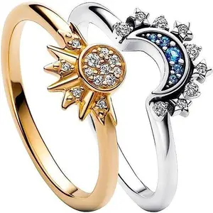 Geometric Sun Moon Combination Set Ring Geometric Ornament Men and Women Alloy Type
